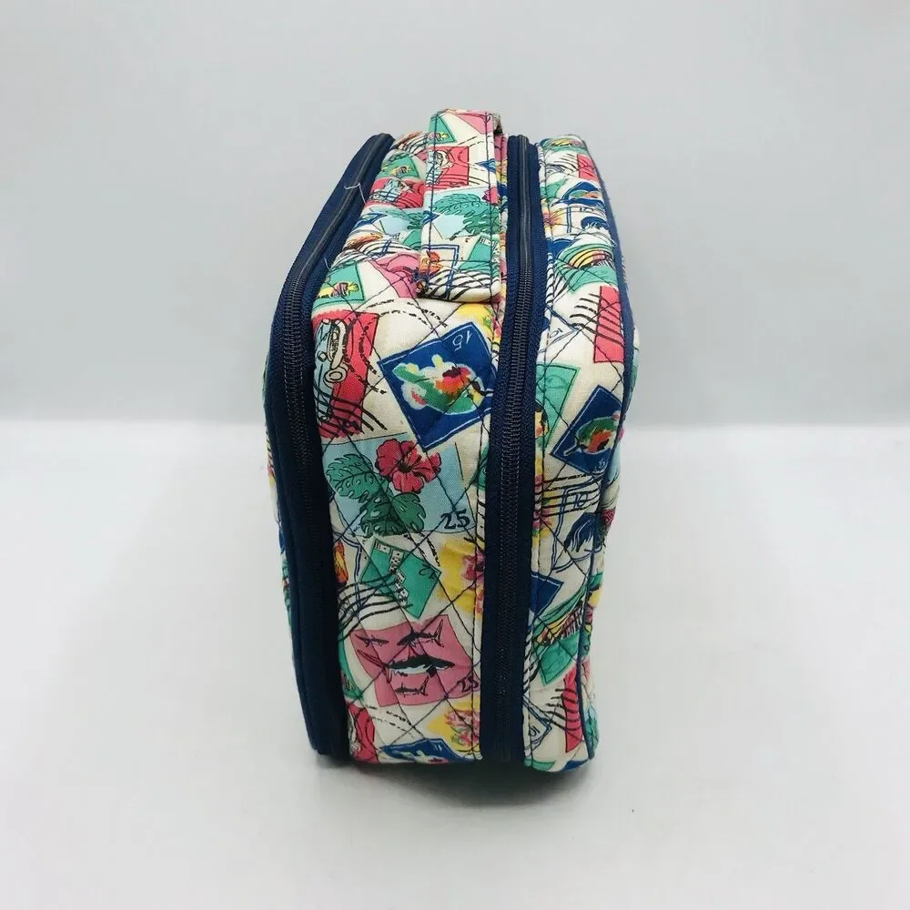 Vera Bradley Cuban Stamps Travel Case Cosmetic Makeup Bag Zip Close Lined 12x7x4